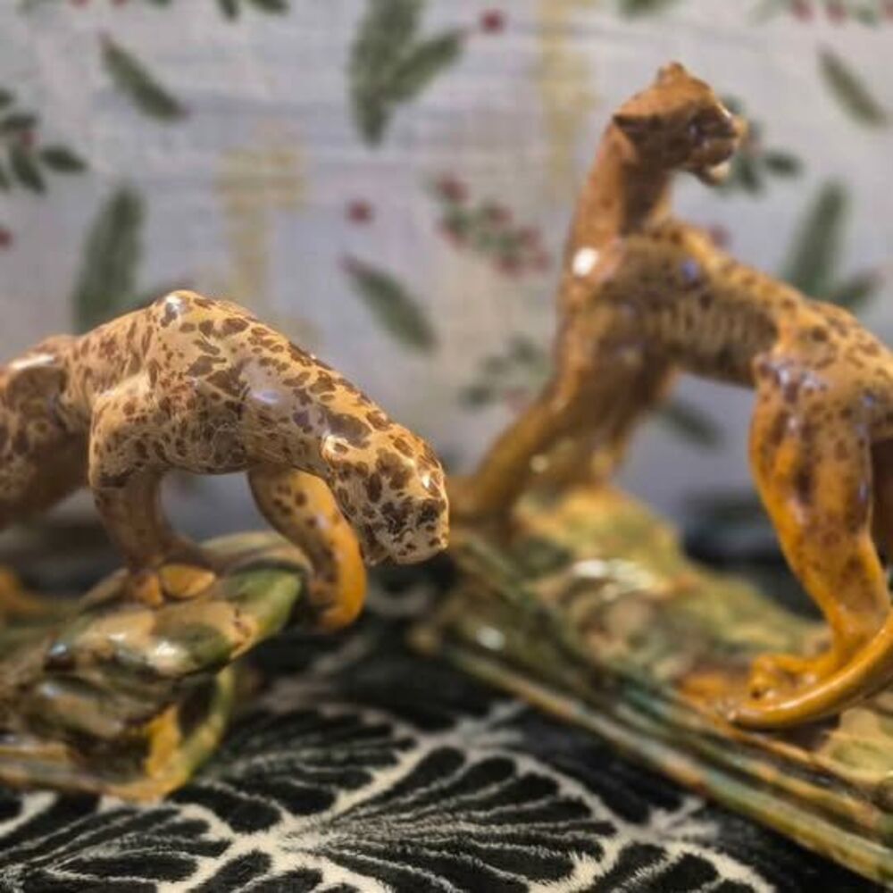 1950s Royal Haeger Mid-Century Ceramic Leopards Jaguar Cats Bookends- a Pair - Picture 10 of 10